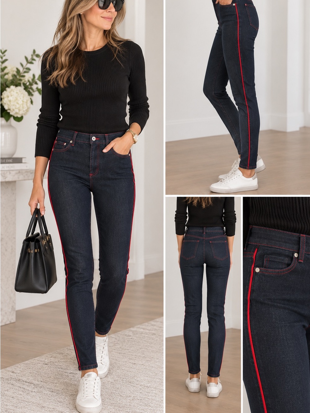 Stella McCartney Skinny Jeans Dark Indigo Red Side Stripe Size 27 Excellent
